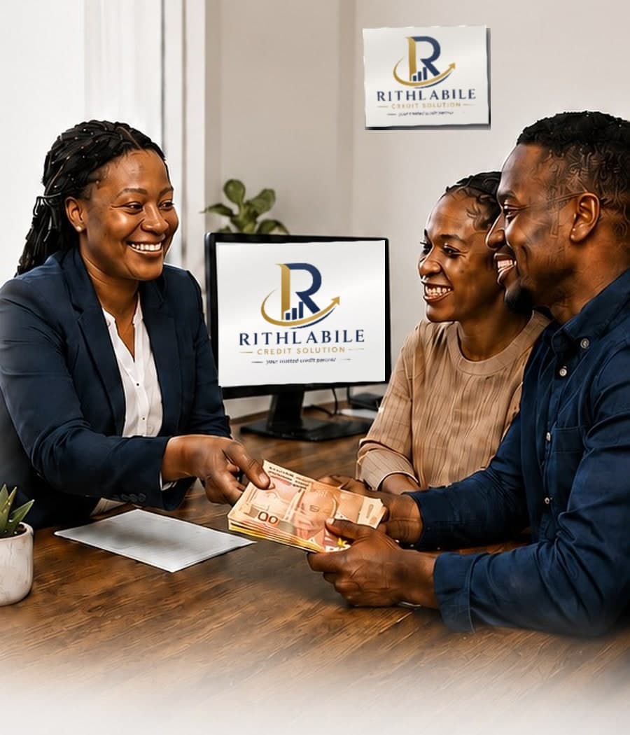A credit consultant handing cash across the desk to a couple in branch
