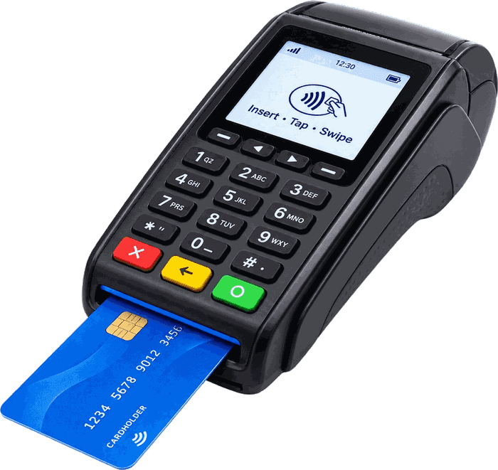 The card machine in branch - insert, tap or swipe